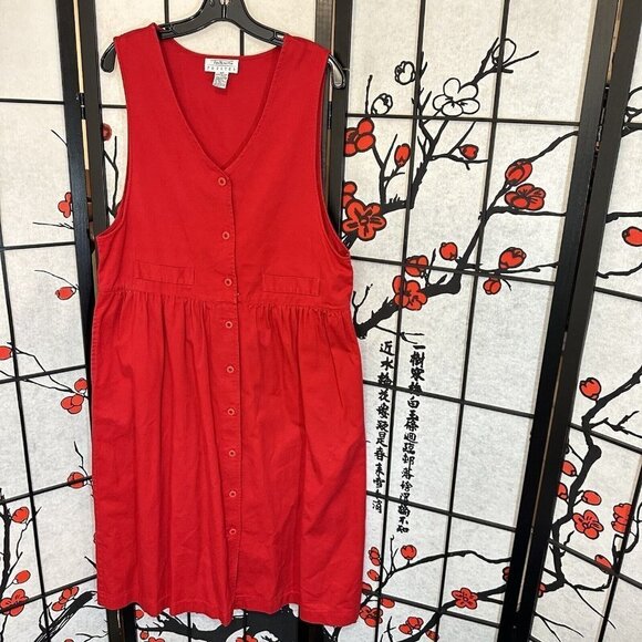 Vintage Talbots Red Button Down Overall Long Dress Size 16 Petite Pleated - Picture 6 of 6